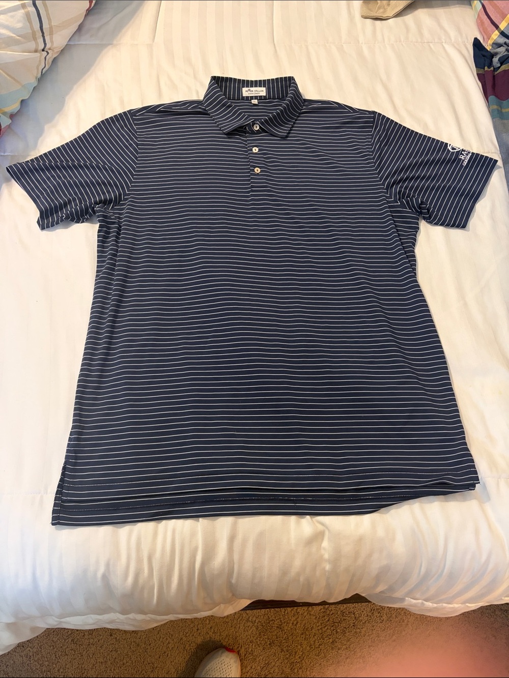 Peter Millar Navy and White Striped Polo